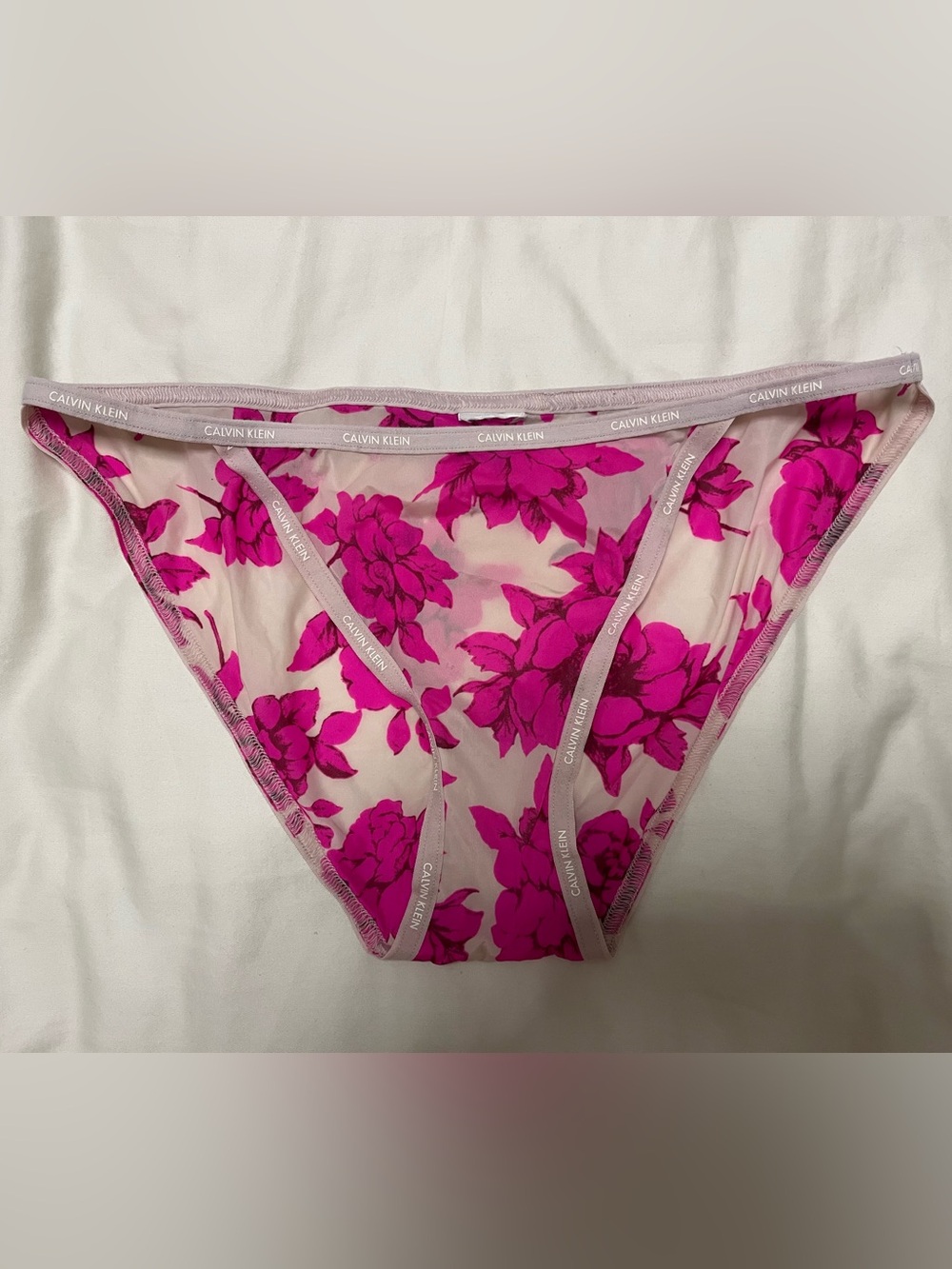 Calvin Klein Light Blush Sheer Briefs with Fuchsia Floral Print